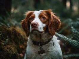 Brittany dog created with Generative AI technology photo