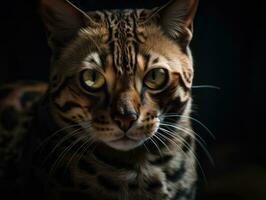 Bengal cat portrait close up created with Generative AI technology photo