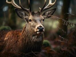 Red deer portrait created with Generative AI technology photo