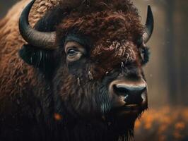 Bison portrait created with Generative AI technology photo