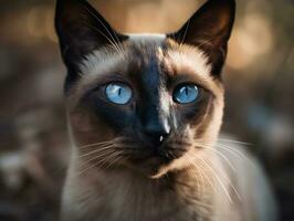 Siamese cat portrait close up created with Generative AI technology photo
