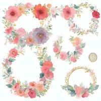 flower watercolor flower wreath set photo