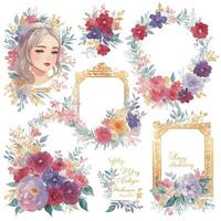 flower watercolor flower wreath set photo