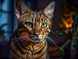 Toyger cat portrait created with Generative AI technology photo