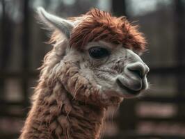 Alpaca portrait created with Generative AI technology photo