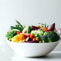 International vegan day celebration ai generative with healthy vegetables in white ceramic bowl photo
