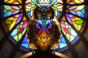 A Colorful Stained Glass Owl Artwork AI Generated photo