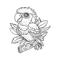 Coloring mascot with parrot character, cartoon illustration vector
