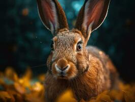 Rabbit portrait created with Generative AI technology photo