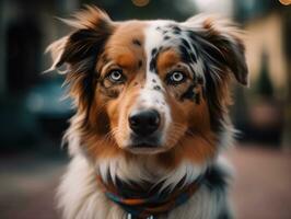 Australian Shepherd dog created with Generative AI technology photo