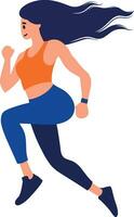 mano dibujado aptitud niña corriendo ejercicio en plano estilo vector