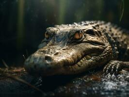 Crocodile portrait created with Generative AI technology photo