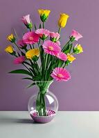 A Pink Background With Glass Flower Vase AI Generated photo