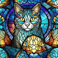 Cats on Stained Glass Window Colorful Illustration AI Generated photo