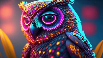 Vibrant color owl illustration AI Generated photo