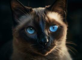 Siamese cat portrait close up created with Generative AI technology photo