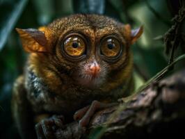 Tarsier monkey portrait created with Generative AI technology photo