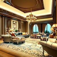 Interior design of modern house with stylish and luxurious furnitures AI Generative photo