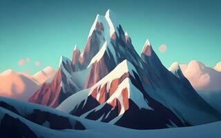 Majestic Alpine Majesty, Snow-Clad Peaks Beneath Azure Skies. AI Generated photo