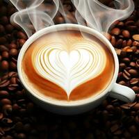 Heart shape coffee with coffee beans to celebrate international coffee day  ai generative photo