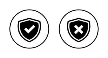 Shield with check and x cross icon vector in circle line