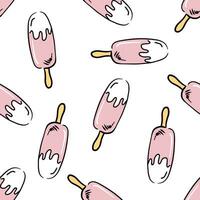 Doodle-style popsicle ice cream seamless pattern. Festive concept. Hand drawn vector colored outline pattern. Yellow and pink.