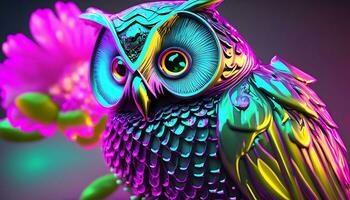 Vibrant color owl illustration AI Generated photo