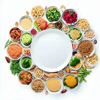 International vegan day celebration with roundly arranged plates of vegan food ai generative photo