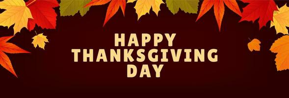 Happy Thanksgiving day banner. Holiday background design with autumn leaves and pumpkin. Vector illustration