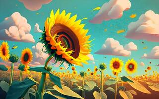 Golden Symphony, Endless Sunflower Bliss Across the Horizon. AI Generated photo