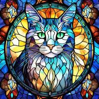 Stained Glass Windows With Cats Colorful Illustration AI Generated photo