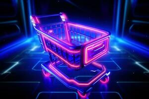 Goods,online shopping e-commerce ,Shop cart, advertising of black friday cheap cargo concept, Generative AI illustration photo