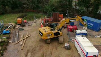 Engineering Works Site of Underground Pipelines Tunnel Fittings at Village of Tonbridge, England Great Britain UK. Drone's Camera Footage Was Captured on Feb 18th, 2023 video