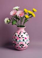 A Pink Background With Glass Flower Vase AI Generated photo