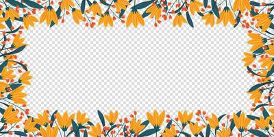 frame of leaf and yellow, orange flower for celebration card banner template background. abstract and floral design in doodle style vector