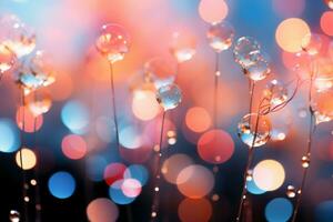 Bubbles background, bokeh light pink and blue. AI generative photo
