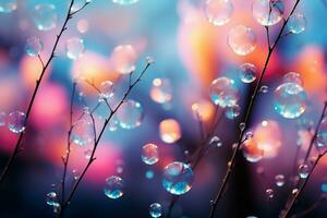 Bubbles background, bokeh light pink and blue. AI generative photo