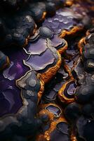 resumen hipnótico espejismo de oro lava terminado amatista colores. ai generativo foto