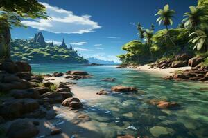 featuring a secluded beach with crystal. AI generative photo