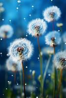 Dandelions were fluttering in the sky. AI generative photo