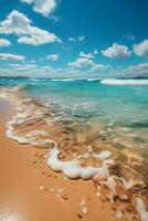 a serene gold coast beach stretches as far as the eye can see, its golden sands meeting the crystal. AI generative photo