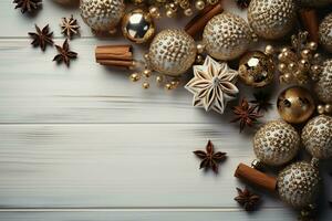 Navidad Días festivos composición en blanco de madera antecedentes. ai generativo foto