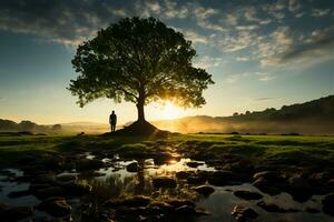 A verdant meadow, silhouette photography. AI generative photo