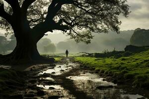A verdant meadow, silhouette photography. AI generative photo