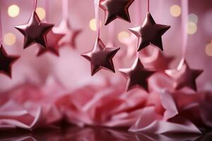 Abstract shiny background with pink color stars, trendy color, style of Barbie pink. AI generative photo