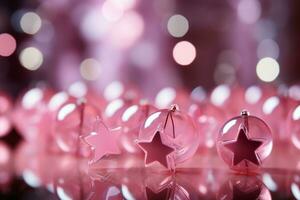 Abstract shiny background with pink color stars, trendy color, style of Barbie pink. AI generative photo