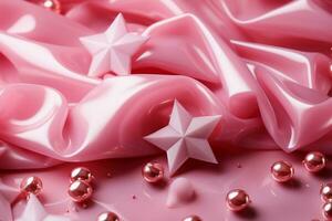 Abstract shiny background with pink color stars, trendy color, style of Barbie pink. AI generative photo