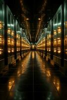 rows of shiny gold bars are neatly stacked, guarded by intricate security systems. AI generative photo