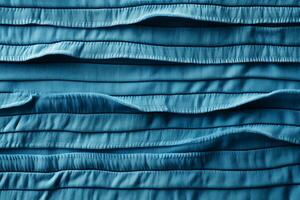 Blue denim background with a seam. Light blue color denim jeans fabric texture. Copy space for text. AI generative photo