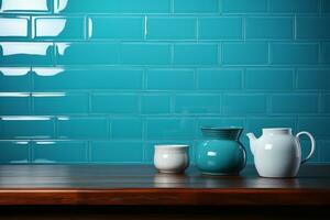 Horizontal or vertical background with ceramic tile. Mock up template. Copy space for text. AI generative photo